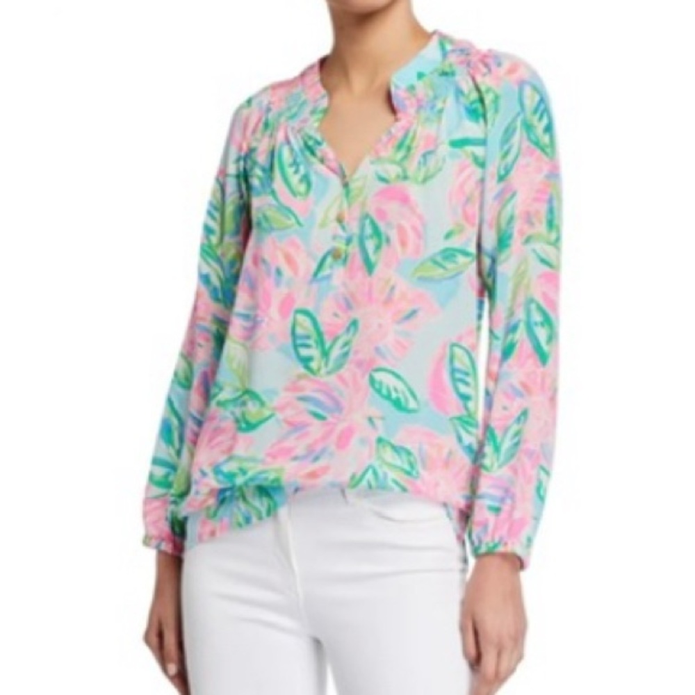 (NWT $158) Lilly Pulitzer Elsa Silk Top - Multi Totally Blossom size S